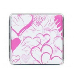 ETUI A 20 CIGARETTES 85MM ALU - COEUR ROSE FOND BLANC